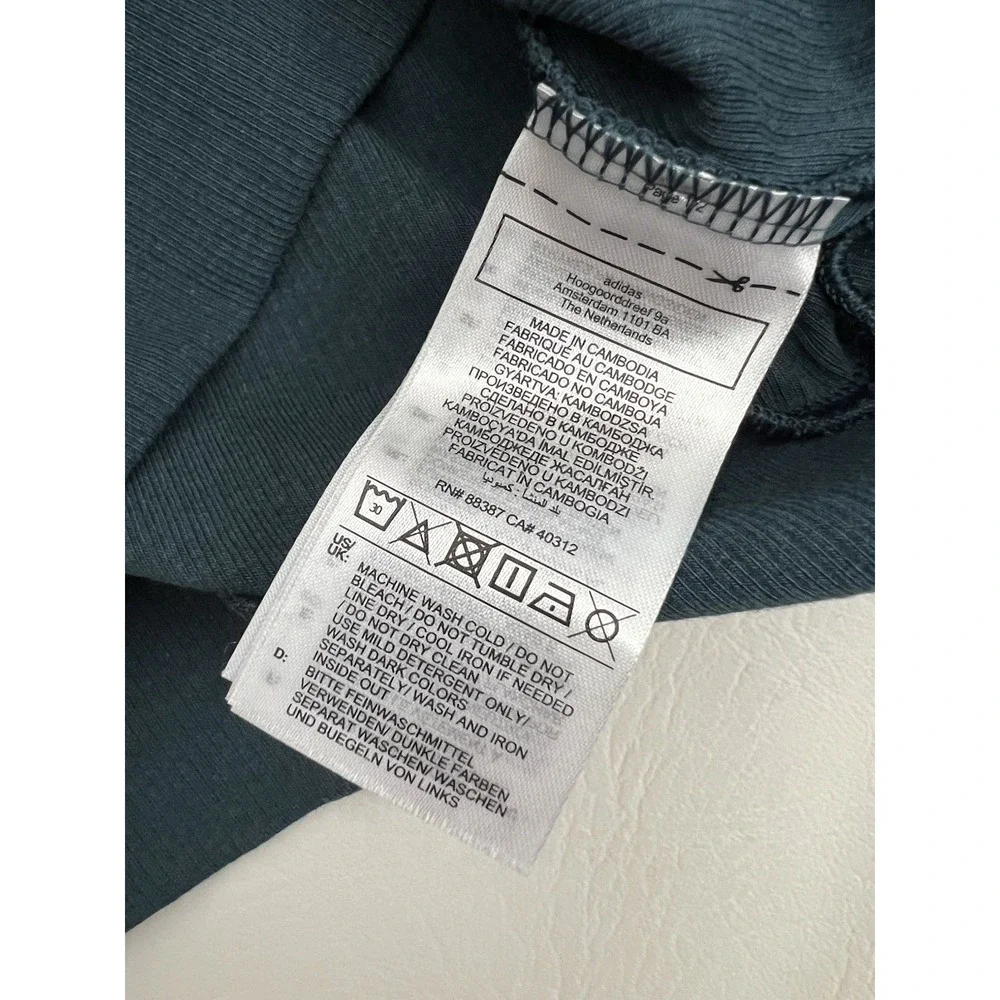 Adidas Ribbed Long Sleeve T-Shirt Teal Green Cropped Athleisure Sporty Casual - Picture 8 of 11
